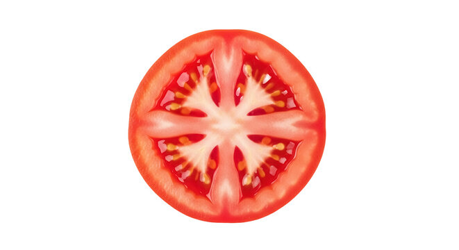Fresh tomato slice isolated PNG on transparent background, vibrant red vegetable for healthy eating and cooking