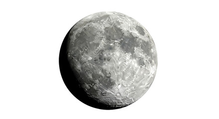 Naklejka premium Detailed moon surface isolated PNG on transparent background, celestial body with craters and shadows for astronomy and space exploration concepts