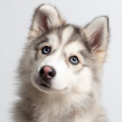 Obraz premium Adorable fluffy husky puppy on pure white backdrop with bright studio lighting