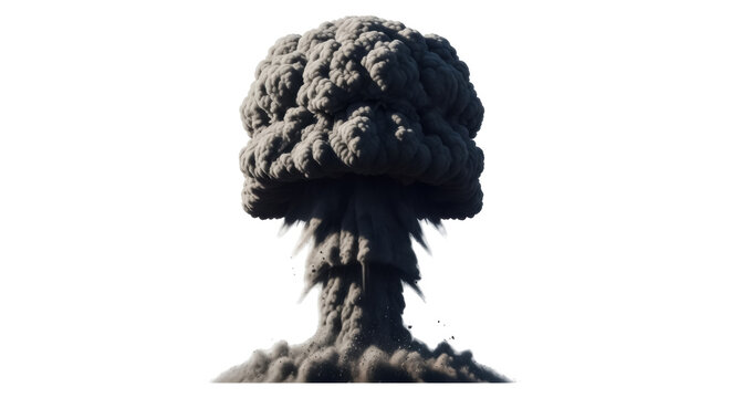 Mushroom cloud isolated PNG on transparent background, atomic explosion after nuclear bomb, smoke and dust rising up, war and destruction