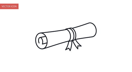 Simple Black Line Drawing of Diploma.