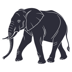 Fototapeta premium A large gray elephant standing alone on a clean white background with its trunk visible and tusks showing