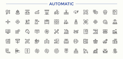 Automatic linear icon collection. Isolated icons. Related to automation, auto, technology, car, ai, automatic. Editable stroke. Vector illustration. Car line icon set.