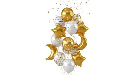 Festive gold and white balloons PNG isolated on transparent background, party decoration for...