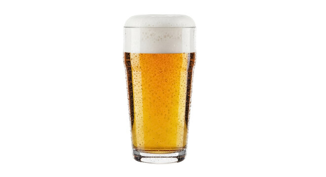 Refreshing golden beer with foam in a glass isolated PNG, alcoholic beverage for pubs and restaurants on transparent background