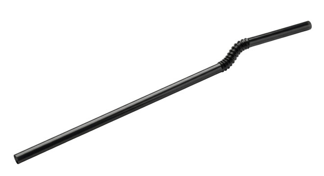 Black bendy drinking straw isolated PNG on transparent background, flexible plastic tube for beverage consumption and party supplies