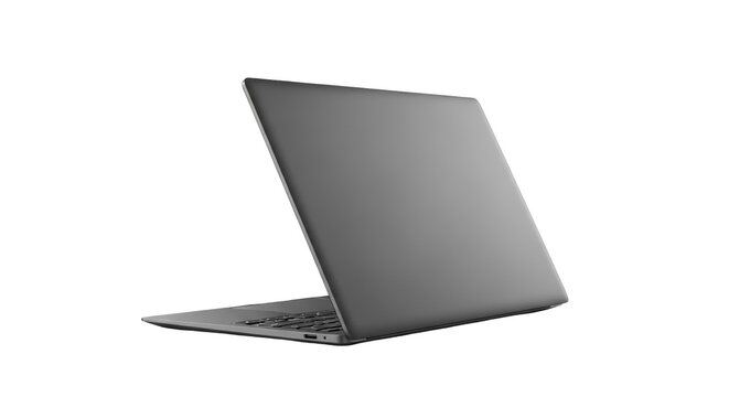 Sleek gray laptop PNG isolated on transparent background, modern portable computer for work and creative projects