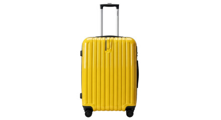 Yellow hard shell suitcase isolated PNG, modern luggage with extendable handle for travel and business trips on transparent background © Aliona