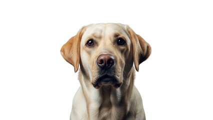 Close-up of a serious yellow Labrador Retriever dog looking directly forward isolated PNG with Transparent Background