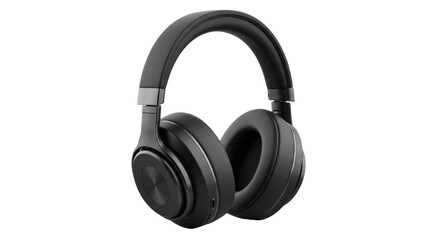 Black wireless headphones isolated PNG, modern audio equipment for music listening and entertainment on transparent background © Aliona