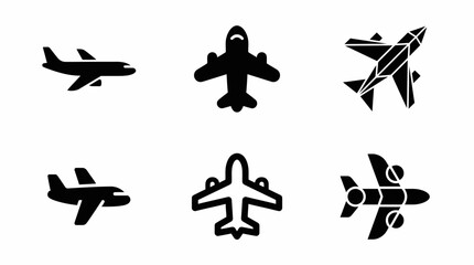 Black Airplane Vector Icons Set isolated on White Background