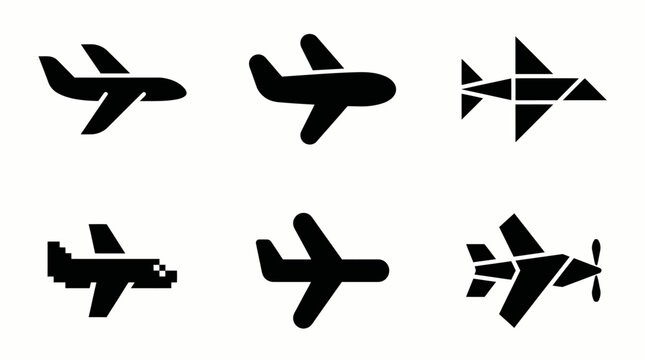 Black Airplane Vector Icons Set isolated on White Background