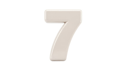 Beige number 7 PNG isolated on transparent background, glossy three dimensional digit for graphic design and decoration
