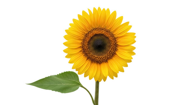 Vibrant yellow sunflower isolated PNG, close-up of a single flower on transparent background, botanical element for summer designs