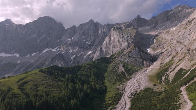 A flight across the Austrian Hiking Eldorado of the Dachstein mountains which is at all seasons a great vacation place for hiking and biking