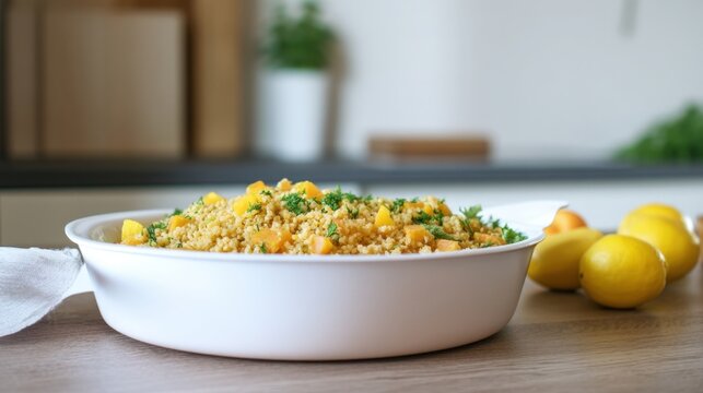 Bulgur Salad with Mineola Cubes and Fresh Herbs. Generative AI