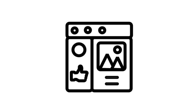 Social Post Or Gallery Line Motion Icons. Digital interface layout showing photo gallery and social post elements for web design and social media.