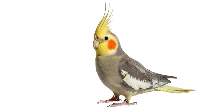 Grey and yellow cockatiel bird with orange cheek patch isolated PNG with Transparent Background