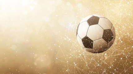 Naklejka premium Futuristic Soccer Ball with Abstract Network on Glowing Gold Background