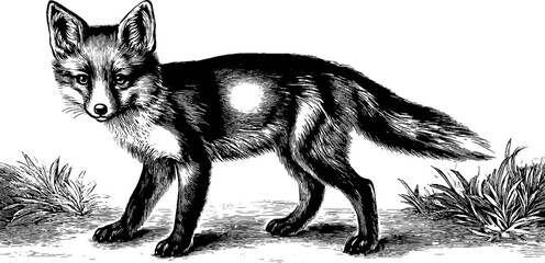 Obraz premium Vintage botanical engraving of a juvenile fox cub in 19th century style for retro design