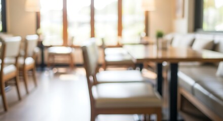 Blurry Modern Coffee Shop Interior with Tables and Chairs