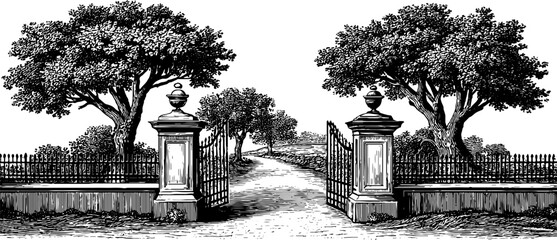 Naklejka premium Vintage architectural gateway with botanical elements for design and decoration