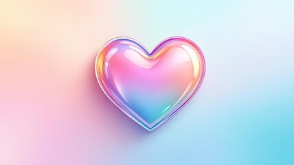 A glossy translucent heart shape with a vibrant pastel color gradient on a soft background.