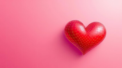 Vibrant Red 3D Heart with Glowing Grid Overlay on Soft Pink Background.