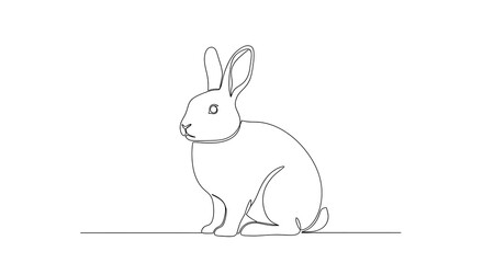 Obraz premium A simple line drawing of a rabbit sitting on a flat surface looking to the left on a white background