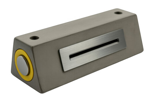 Gray metal with a yellow circle and a slot isolated on a transparent background