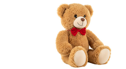 Obraz premium Brown teddy bear with red bow tie isolated on a transparent background stuffed animal