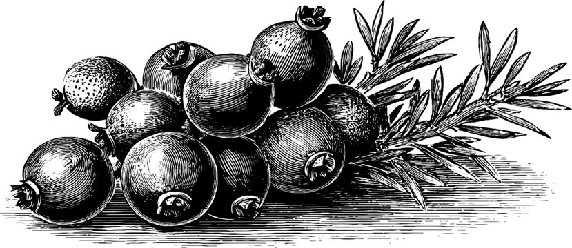 Juniper cone and berry botanical study from 19th century engraving