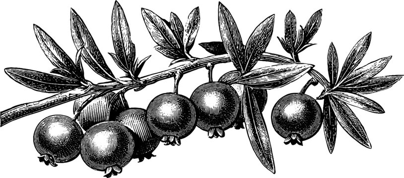 Vintage botanical juniper cone berry study engraving for retro design