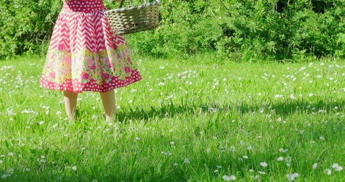 festive Easter scene with girl holding basket painted eggs, Traditional Easter egg hunt, celebrating joy, tradition, and spring renewal