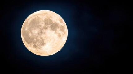 Obraz premium A close-up of a bright full moon against a softly blurred dark background, highlighting its intricate surface texture.