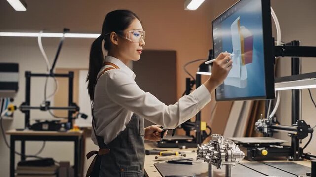 Asian Engineer Crafting Prototype in Workshop Video.