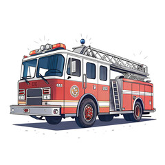 Fire Service Emergency Vehicles Responding to Urban Fire &ndash; Professional Firefighting Rescue Concept