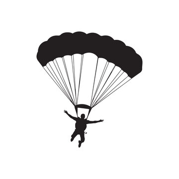 Skydiver silhouette descending with a parachute representing extreme sport and adventure Vector