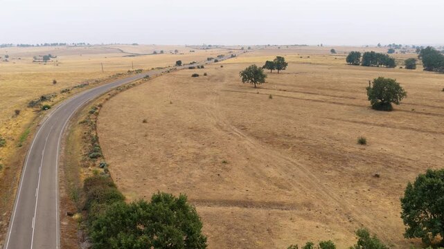 Smoke from a forest fire over a landscape in Spain. Aerial shot. Summer 2025