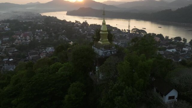 Drone view of Mount Phousi in Luang Prabang Laos