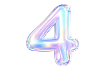 Number four balloon iridescent glossy type transparent background