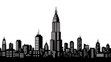 Fototapeta premium Black and White City Skyline Silhouette with Skyscrapers
