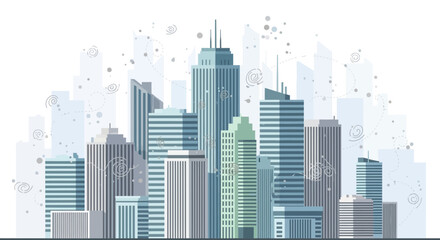 Fototapeta premium Cityscape Illustration Modern Skyscrapers Against a Light Background.