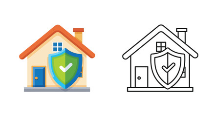 Obraz premium House icons with shield colored and outline versions for security