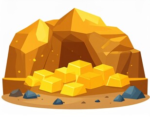Stylized Vector Illustration of Gold Mine Entrance with Gold Ingots
