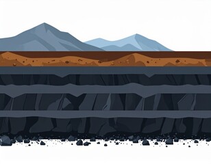 Flat Illustration of Geological Layers and Coal Deposits