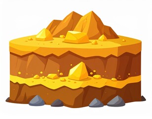 Stylized Cross section of a Gold Mine with Golden Nuggets