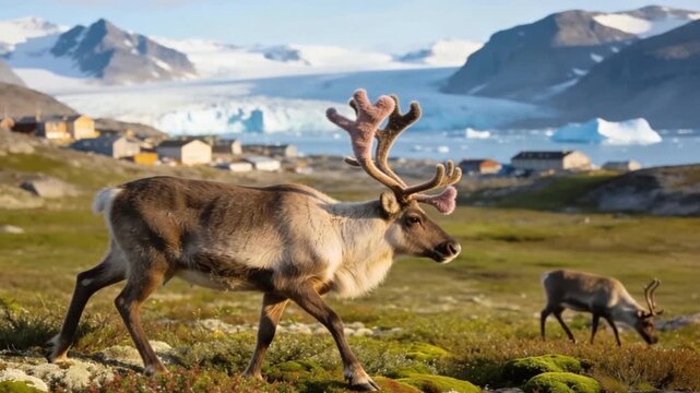 Greenlandic reindeer caribou (Rangifer tarandus groenlandicus) roaming video