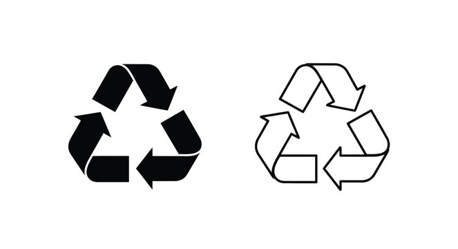 Black and white recycling symbol variations on a white background