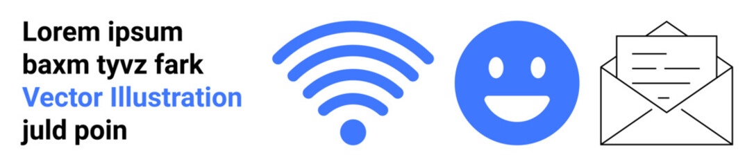 Fototapeta premium Digital communication, technology, internet, social interaction, messaging, online services. wireless signal, happy face and email envelope. Digital communication and technology